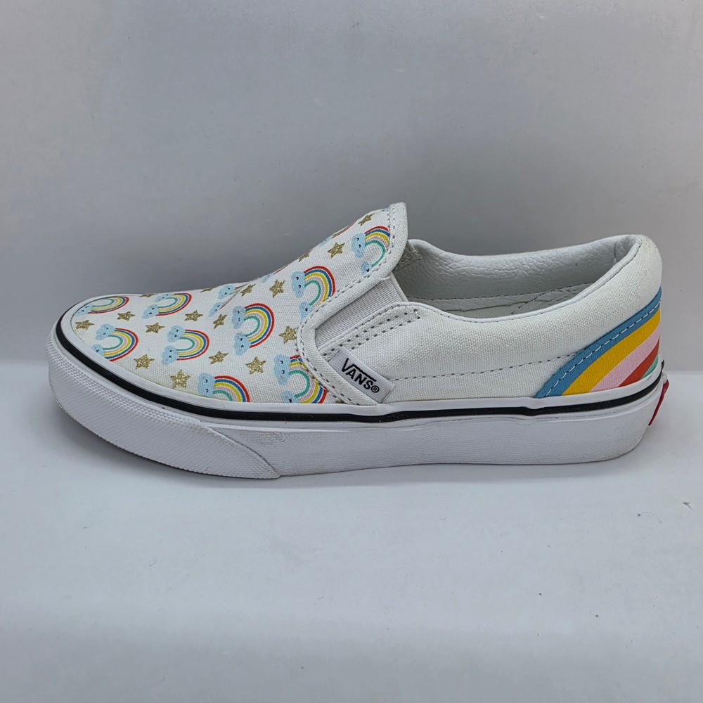 Vans‎ Kids Classic Slip-On Rainbow Star Glitter White Canvas Shoes Size 2.5 Kids - Picture 12 of 12
